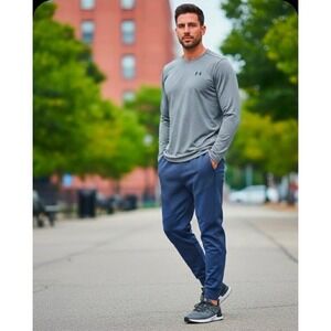 Under Armour Mens Unstoppable Fleece Grid Jogger Pants Navy Blue Size Large New‎